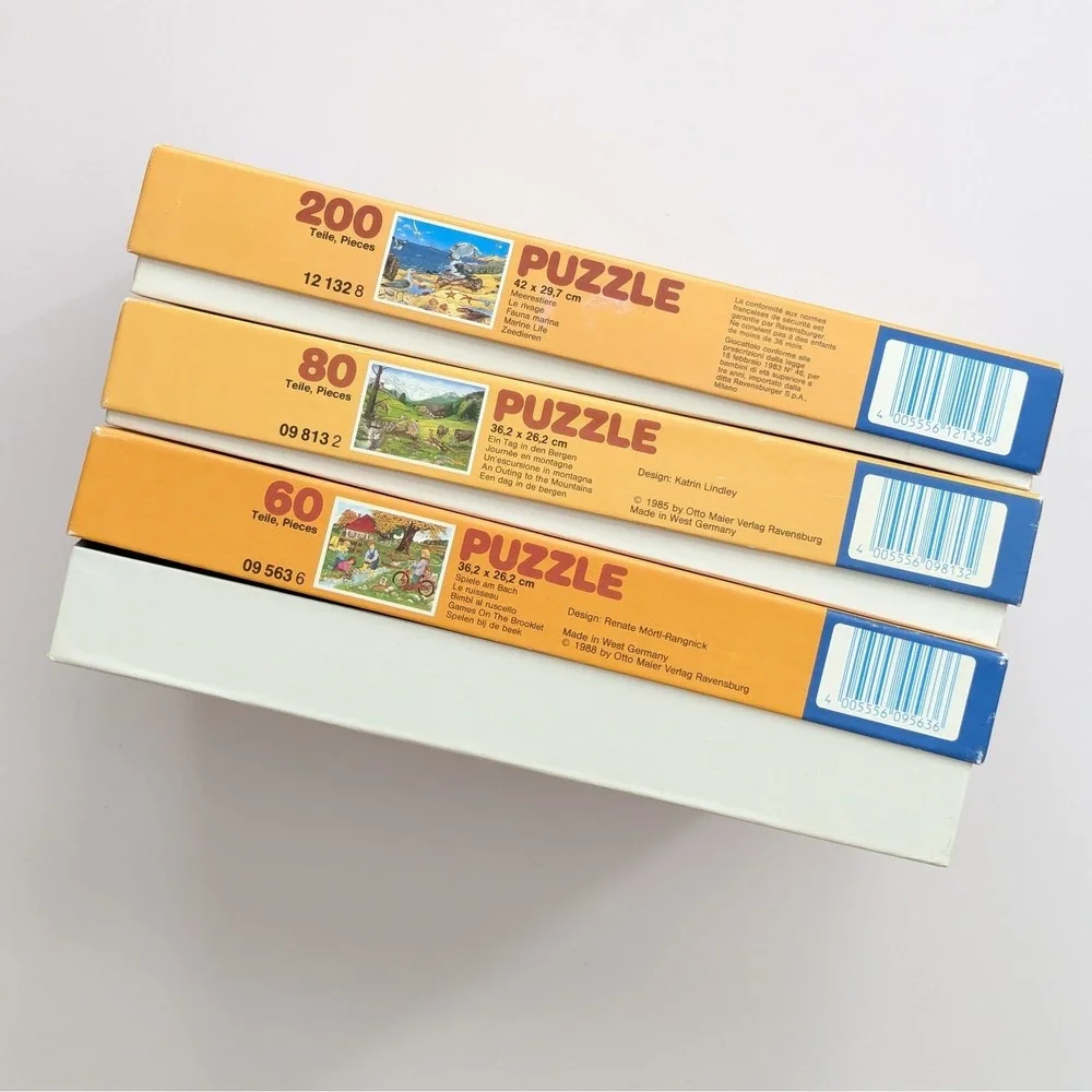 Vtg Otto Maier Verlag Scenic Children Ravensburger Puzzle Lot (60, 80, 200 pc)
